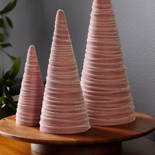 Image of Blush Velvet Trees Set of 3, Winter Mantel Accent, Coquette Room Decor, Aesthetic, Cozy Gift for, Neutral Home Accent, Valentine's (Blush)