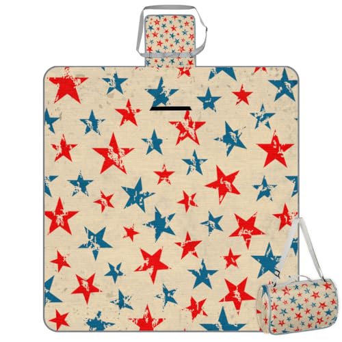 Shimoshe Picnic Blankets 57”x 59”, Star Flag Waterproof Sandproof Picnic Mat Lightweight Foldable Beach Blanket for Camping Park Grass Beach Outdoor Blanket