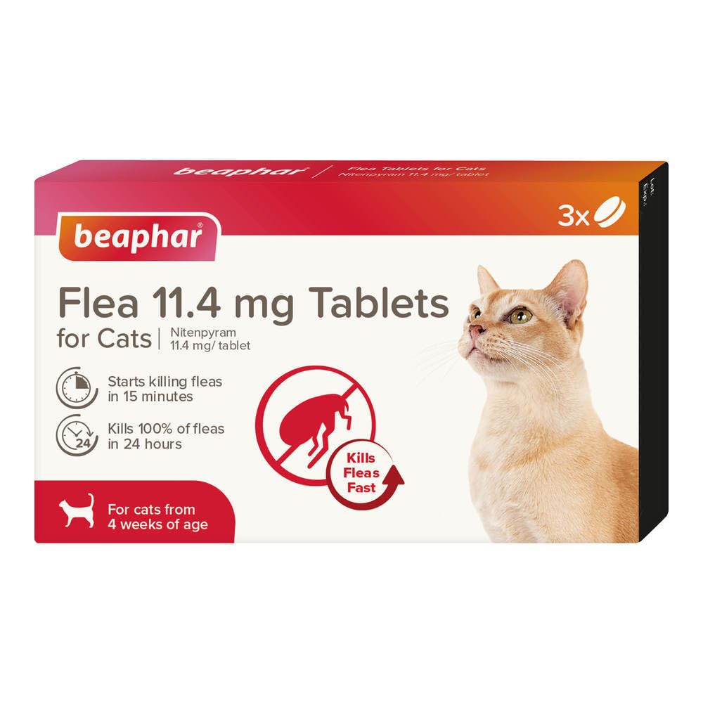 Beaphar - Flea Tablets for Cats & Kittens - 3 Treatment Pack - Rapid Knock Down of Fleas - Starts Killing Fleas in 15 Minutes, Kills 100% in 24hrs - Veterinary Medicine - For Cats from 4 Weeks Old