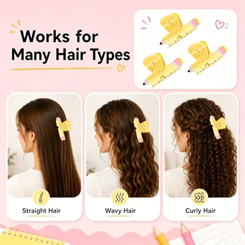 3 Pzas Pinzas para Cabello en Forma de Lápiz Amarillo para Maestras, Accesorios de Pelo miniatura 5