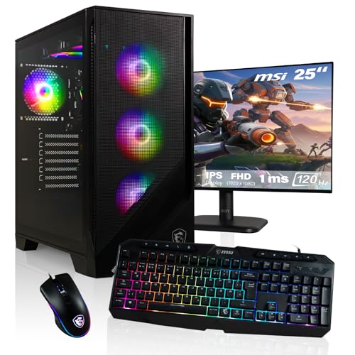 HYPER BYTE - Gaming PC - Komplett Set mit AMD Ryzen 7 5700G | 4,6 GHz | Vega 8 | 16GB DDR4 RAM | 1TB SSD | Wasserkühlung | 25 Zoll Monitor | Maus & Tastatur | WLAN | Win11 Pro | All in One Desktop