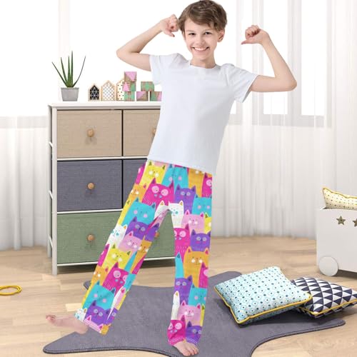 Boy's Pants Colorful Animal Cat Cartoon Jogger Pants Elastic Waist Long Bottoms Trousers with Pockets 6-14 Years4
