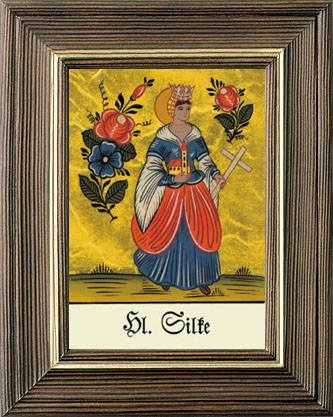 Handbemaltes Hinterglasbild Hl. Elke – Mit Blattgold & Holzrahmen, Ca. 12,5 X 16 Cm