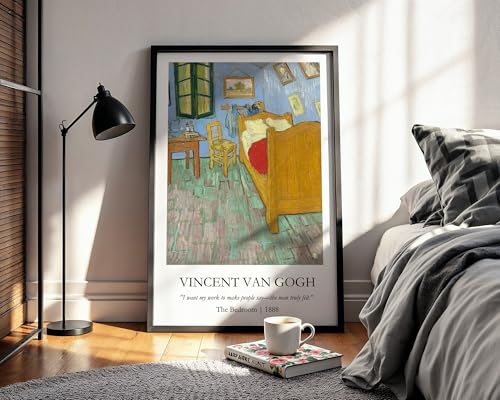 Image of Waltractive Vincent Van Gogh Paintings Framed Poster with Beautiful Quotes - Available in 33x22 and 48x33 CM - Classic Art Poster with sleek Black Frame - Elegant Home and Office Decor (The Bedroom, 9x13 Inch, Framed)