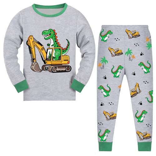 JinBei Pigiama Bambini Lungo Cotone Grigio Dinosauri Stampa Pigiami Due Pezzi Bambinis da Notte a Maniche Lunghe e...