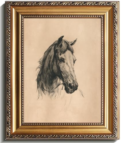uniro Vintage Gold Framed Wall Art, Farmhouse Decor Horse Etching