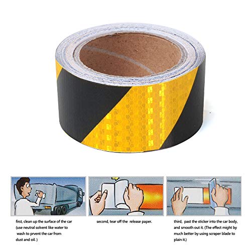 Image of ONTWIE Reflective Tape, 2inch x 30ft, Reflective Safety Tape, Yellow Black | Waterproof Self Adhesive Tape Outdoor Safety Caution Reflector for Cars, Trailers, Bikes