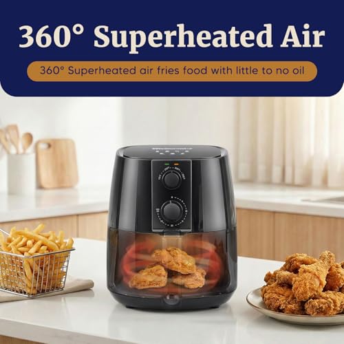 Image of Elite Gourmet EAF4617 Digital Hot Air Fryer, Oil-Less, 1350W, 4Qt, Black | Healthy Cooker, Timer & Temperature Controls