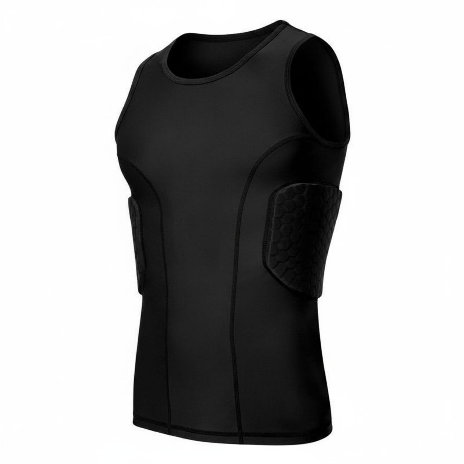 loom tree® shock absorbing basketball defensive vest and shorts breathable rib and hip protector gear padded compression set for men, athletes, football, sports training, xl, black vest