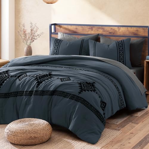 Image of MaiReve Embroidery Full Size Comforter Set 7 Pieces Blue Grey Bed in a Bag