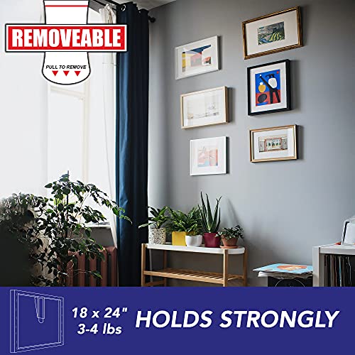 Image of Canvas Hangers for Walls - Painting Hangers, Removable Wall Art Hanger (4 Hooks, 8 Strips) Holds up to 18 x 24 canvases 3-4 lbs (Pack of 3)