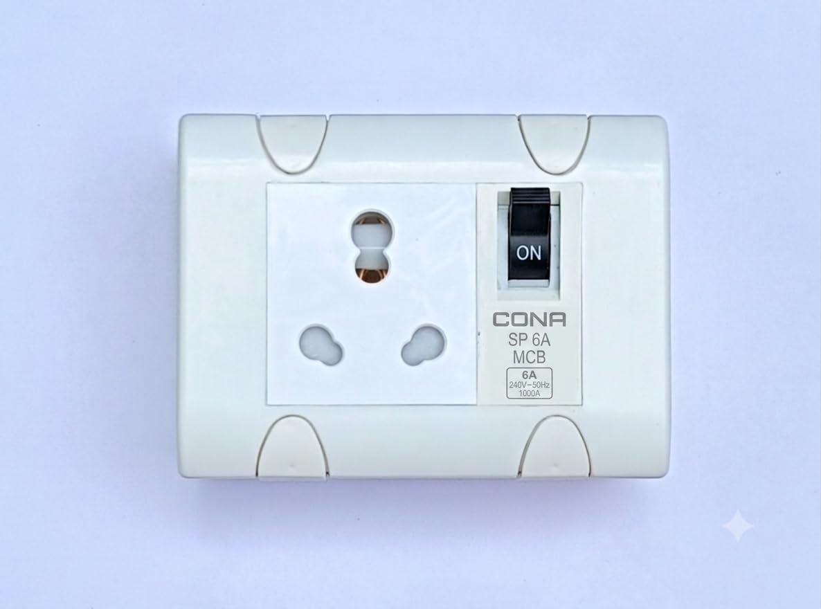 Cona 3Pin Modular 6/16Amp Socket With Shutter & Cona's Modular Mini Mcb 6Amp SP C-Type Attached With Modular Surface Mount Gang Box-3M, It Is Customisable Product.-image-14