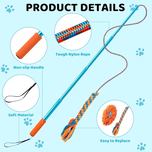 Ausziehbare Flirt Pole Reizangel für Hunde mit 2 Knoten & Robustem Seil, Baseball Stil Verstellbarer Flirtstock für Haustier Interaktives Jagdtraining Bewegungsspiel Indoor Outdoor Hundespielzeug