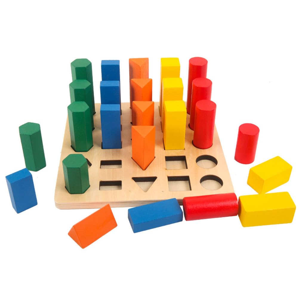 Tablero de Rompecabezas de Formas Geométricas Montessori, Juguete Sensorial de Pilares de Geometría de Tamaño en Gradiente de Madera