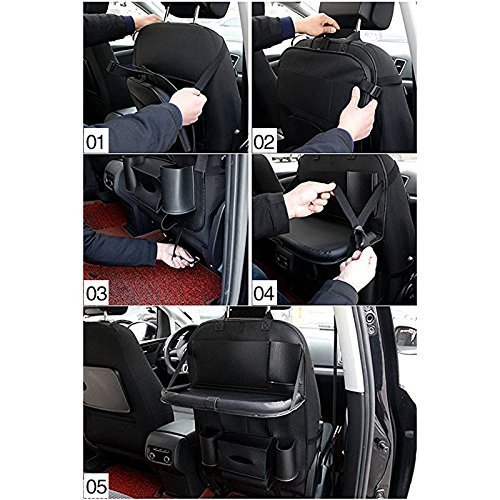 Car Back seat Organizer with Foldable Table Tray, PU Leather Car Back seat Organizer for Babies Toys Storage with Foldable Dining Table Holder Pocket for Baby and Kids