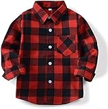 Kids Little Boys Girls Baby Long Sleeve Button Down Plaid Flannel Shirt Plaid Tops Red