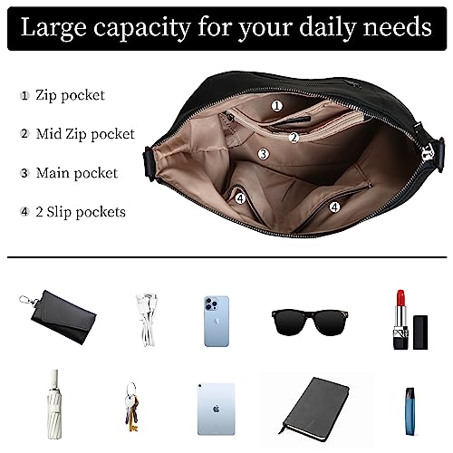 Image of Iswee Soft Leather Hobo Shoulder Crossbody Handbag Purse for Women Tote | Slouchy Bag Large Capacity Casual Travel Pocketbook Designer Daily Work Bag
