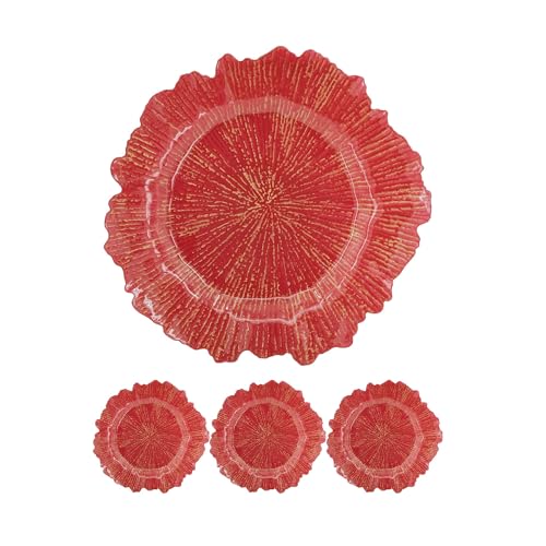 Platos cargadores plásticos rojos 13" pack x4 miniatura 1