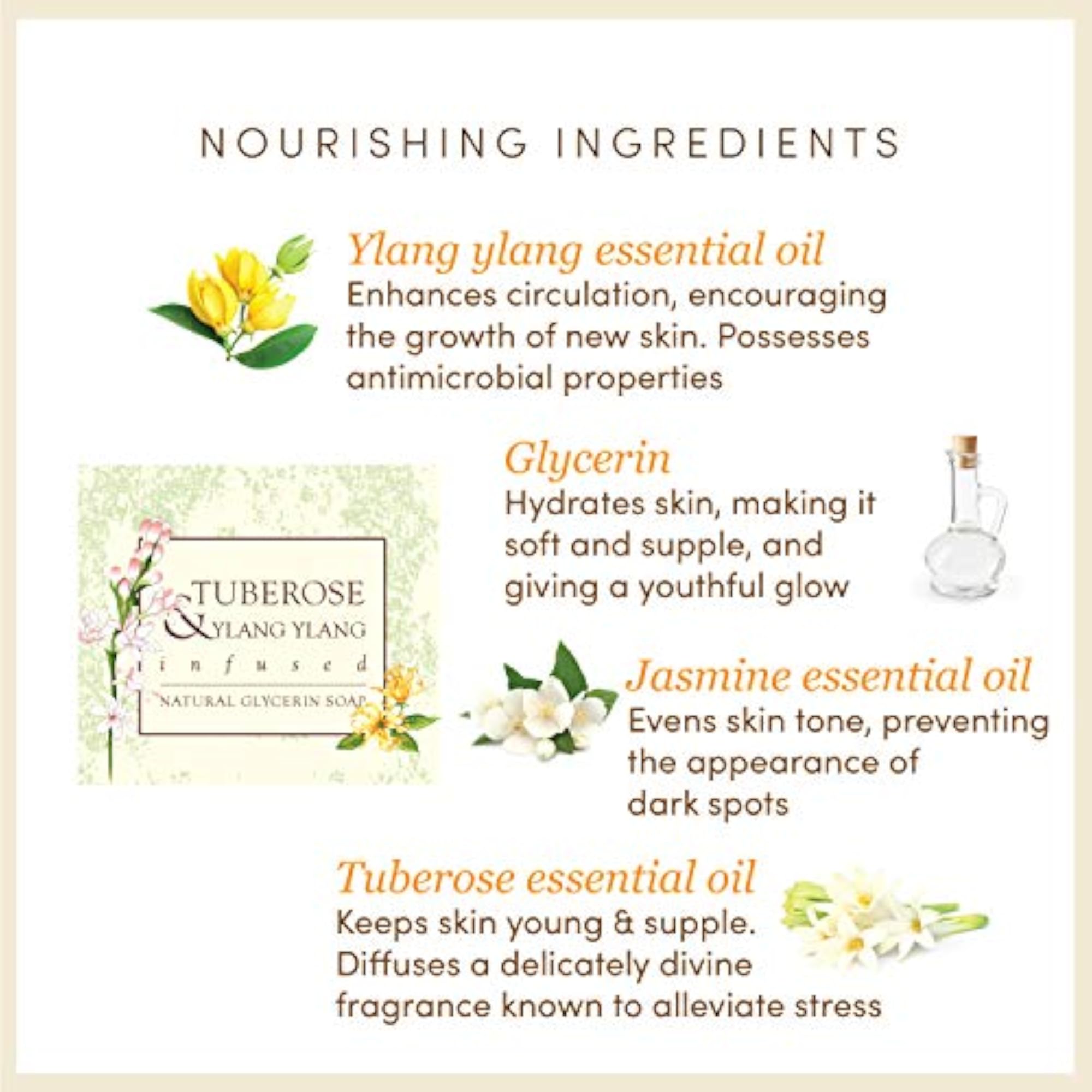 Tuberose & Ylang Ylang Infused Handmade Soap, Natural Glycerin
