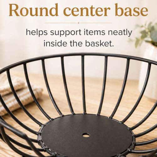 Image of Go Hooked Metal Fruit & Vegetables Basket 23cm | Modern Decorative Wire Fruit Bowl with Scroll Base | Multipurpose Storage Basket for Fruits, Vegetables, Bread, Snacks & Tabletop Display