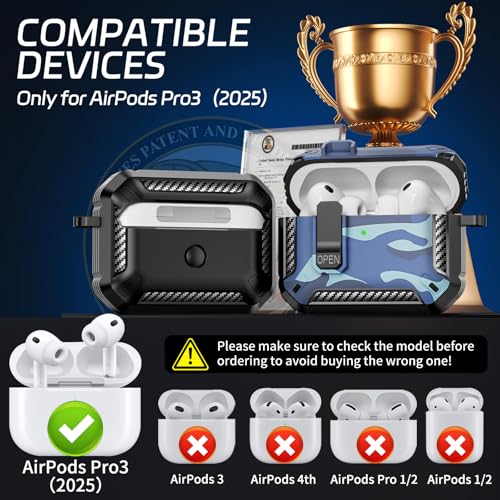 Image of for AirPods Pro 3 Case (2025 New), Secure Lock Cases Cover with Cleaning Kit & Keychain Compatible with Airpods Pro 3rd Generation Case for Men Women, Powerful Drop Protection