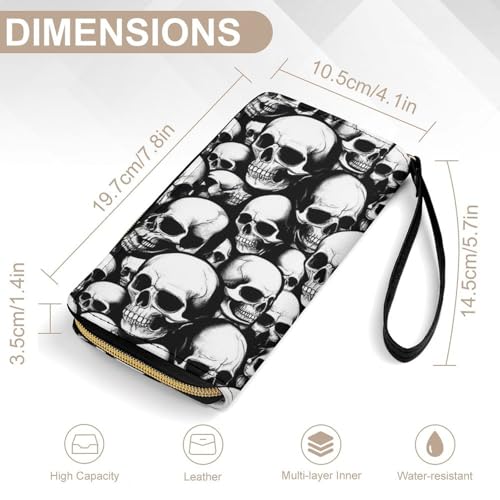Travel Credit Card Holder Wallet for Women, Pu Leather Slim Card Holder Case Wallet Cool Funny Goth Skulls Long Purse with Wrist Strap2