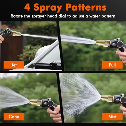 Image of RESTMO Garden Hose Nozzle, Heavy Duty Water Hose Sprayer Nozzle, Black | Brass Head, Thumb Control, Adjustable 4 Spray Patterns, Leak-proof, Metal Hose Nozzle for Outdoor Lawn & Plant & Car