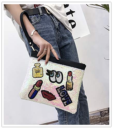 Image of MOCA Women's Stylish Trendy Elegant PU Sequins Mobile crossbody Clutch wallet Sling Shoulder Messenger bags for casual party evening ( Pinkish White )