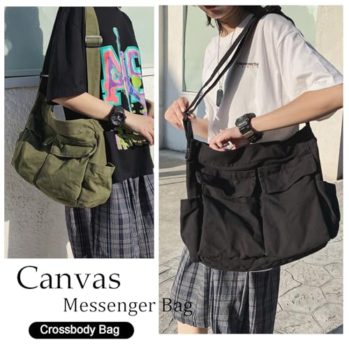 Image of KlaOYer Canvas Messenger Bag Large Hobo Bag Crossbody Shoulder Bag Tote Bag with Pocket for Women and Men