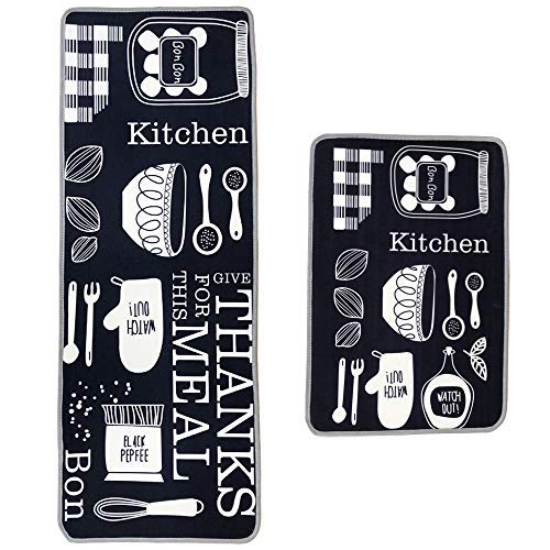 Photo 1 of LEEBEI Kitchen Rugs Non Slip Washable Navy-Blue Color Floor Mats for Kitchen Bedroom Rugs Set Area Carpets (15.7×23.6 inch+15.7×47.2 inch,Kitchen-Meal)
