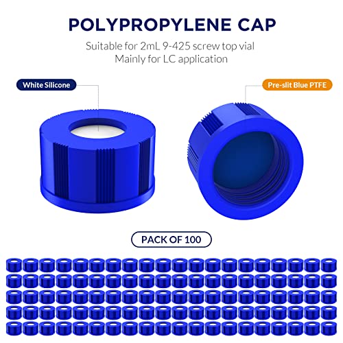 Autosampler Vials 2Ml, Hplc/Gc Sample Vials, With Writing Area And Graduations, 9-425 Screw Cap, Blue Ptfe & White Silicone Pre-Slit Septa, 100 Pcs #TOP2