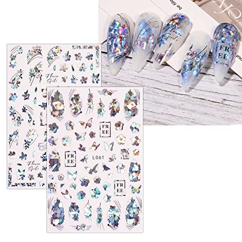 JMEOWIO Farfalla Blu Adesivi Unghie Nail Art 9