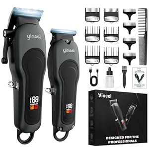 Yineel Hair Clippers Men, Professional Cordless Beard Trimmer and Hair Clippers Set, Rechargeable Trimmer with LED Display, Waterproof Clippers for Hair Cutting, Gift for Men Barber Kid