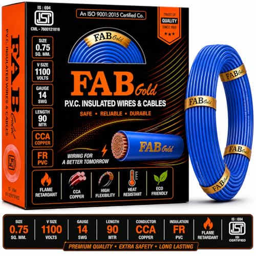 Image of 0.75 sqmm Single Core Copper Electrical Wire, 90 Meter (Blue) | Heat Resistant & Flame Retardant (FR) | Lead-Free LSH House Wire for Home & Industrial Use