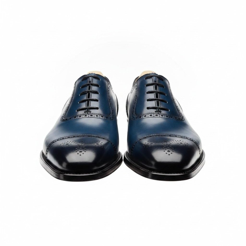 Men's Navy Blue Oxford Dress Shoes – Hand-Finished Leather Cap Toe Formal Shoes for Business, Weddings-image-21