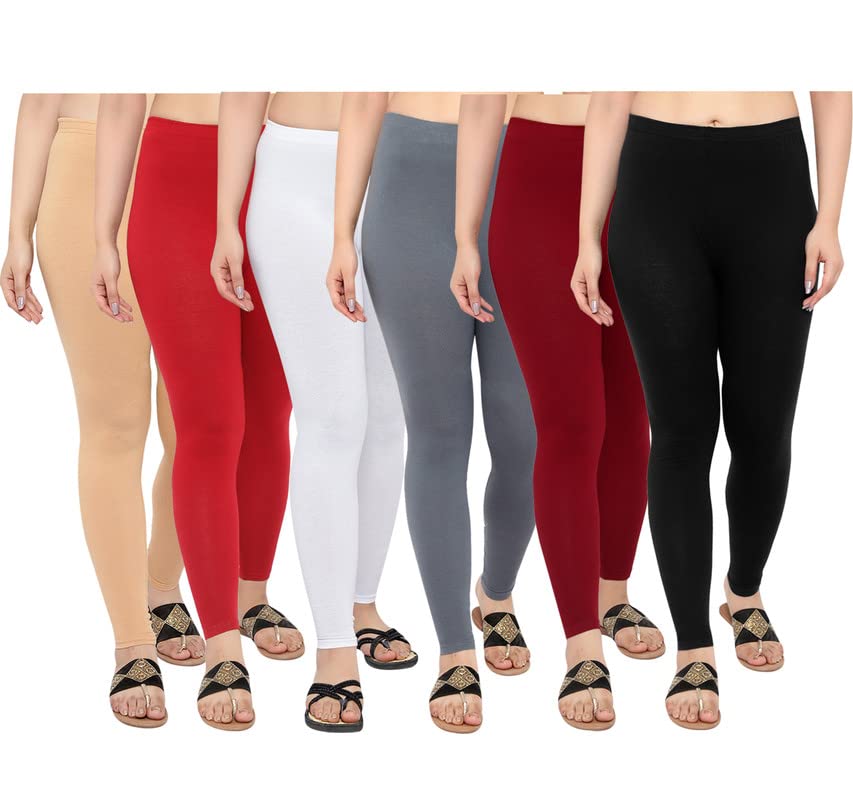 Image of NGT Cotton Lycra Ankle Length Leggings for Women Combo (Set of 6)