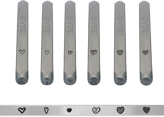 OWDEN Jewelry Metal Stamps Set,6pcs Heart (Love) Metal Design Stamps，6 Styles Steel Stamp Heart Punch,Metal Love stmaps for Jewelry Working,Metal Blank Bangle Stamps