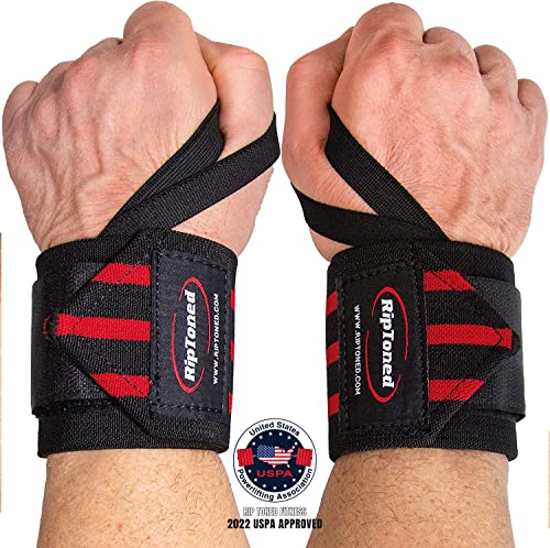 Rip Toned Wrist Wraps - 18" Professional Grade With Thumb Loops - Wrist Support Braces - Men & Women - Weight Lifting, Crossfit, Powerlifting, Strength Training (Red – Stiff) #TOP7