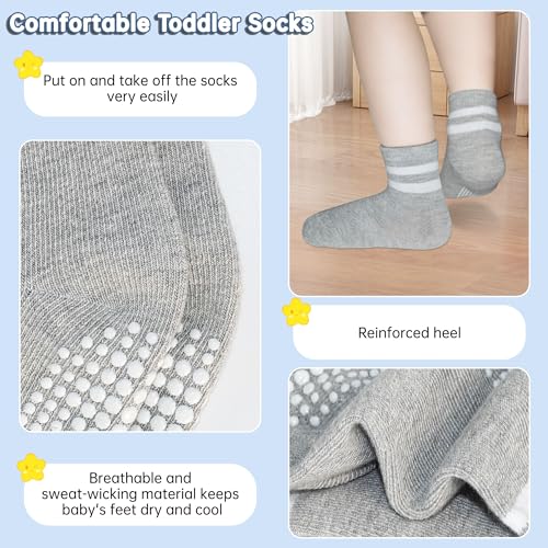 GRPSKCOS Baby Toddler Non Slip Socks - 12 Pairs Socks with Grip for Boys Girls (#1 Six Colours 6-12 Months)