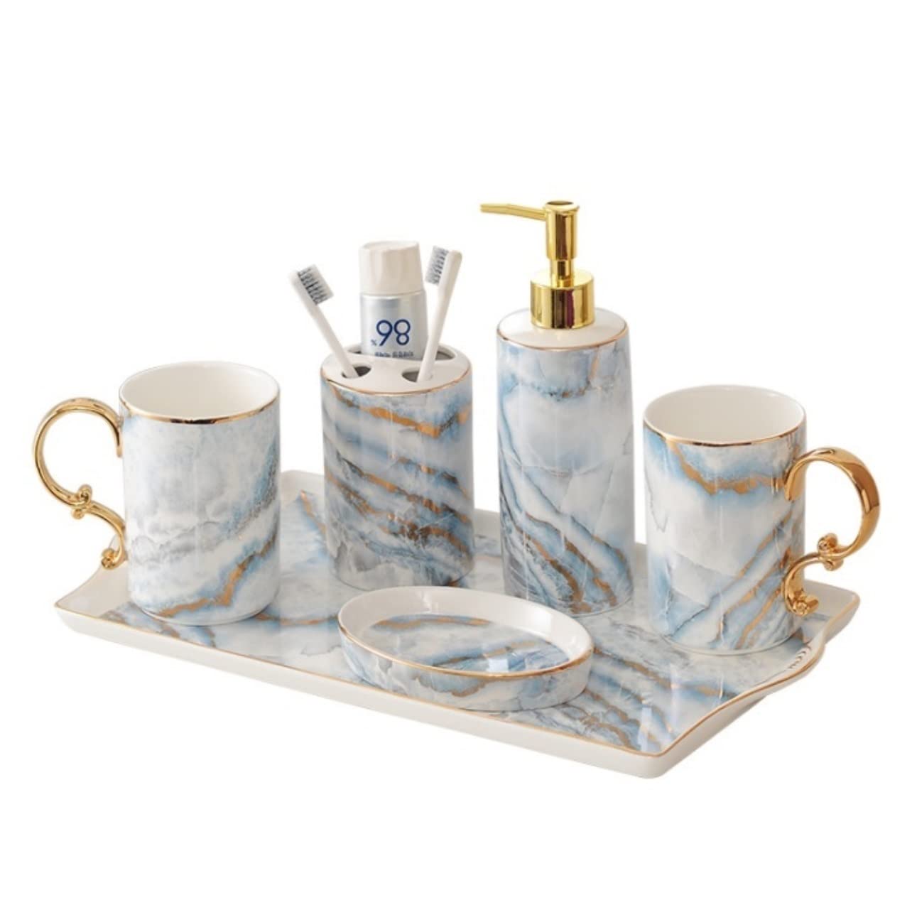 Zestaw Akcesoriów łazienkowych Ceramiczny Zestaw Akcesoriów Łazienkowych Moda Marmurowy Wzór Zestaw Łazienkowy W Stylu Europejskim Na Prezent Na Parapetówkę Zestaw łazienkowy (Size : Bronze)