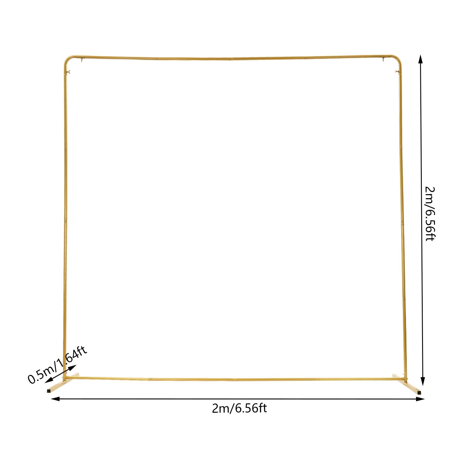 OUKANING Traubogen Hochzeit 2mx2m, Hochtemperatur-Einbrennlackierung, Eisen Hochzeitsbogen Eckig, Ballonbogen Gestell Mit Fuß Und Flügelmuttern (Gold Stand+weiß Abdeckung)
