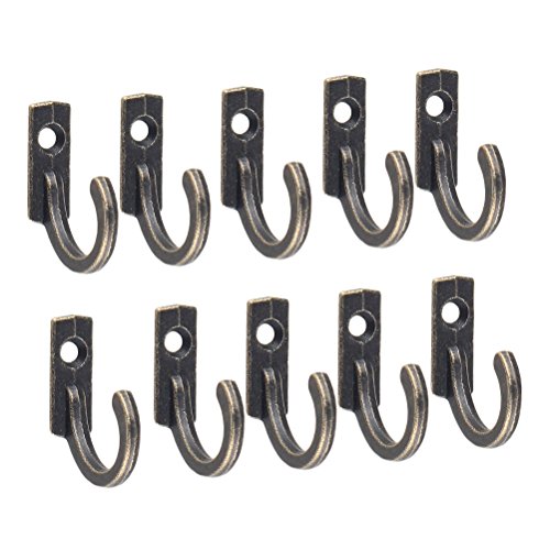 OUNONA 10PCS Hanger montado en la Pared Solo Diente Gancho Retro para Abrigos Sombreros Toallas Key Rack (Bronce)