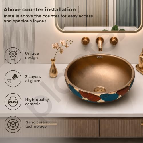 Image of Plantex Ceramic Countertop Wash Basin /Basin for Bathroom /Designer Basin for Home /Office /Restaurant (Bronze - 16.5 x 16.5 x 6 Inch)