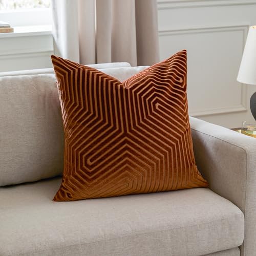 Coussin décoratif carré Evoke brique 55x55 en velours et polyester Paoletti