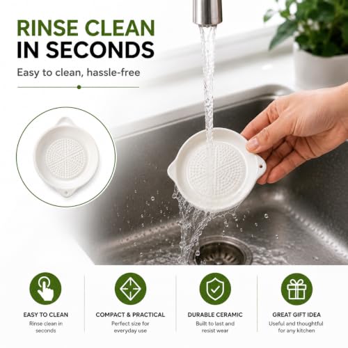 Image of Homeze Ceramic Garlic Grater Plate with Brush | Ginger Grinder, Garlic Crusher & Manual Kitchen Grater Dish | Non-Slip Ceramic Grating Plate for Garlic, Turmeric, Lemon, Fruits & Vegetables