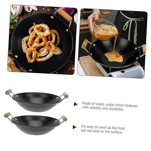 Amosfun Wok 2 Piezas con Mango Doble de Madera 25x8cm miniatura 6