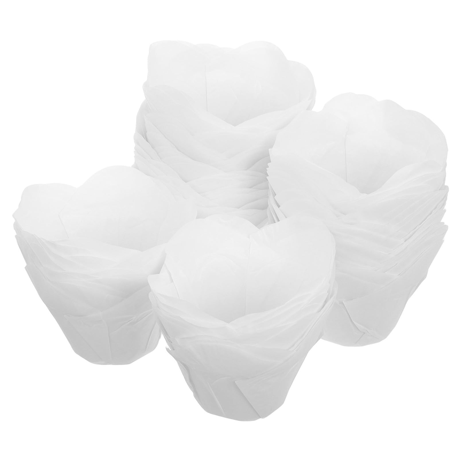 Sosoport Lotus Shaped Cupcake Liners Paper Muffin Cups Oilproof Baking Cups White 100pcs for Birthday Party Home Bakery