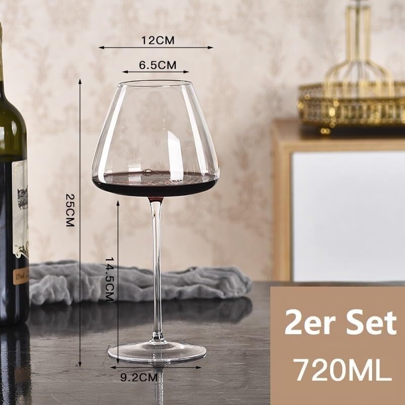 Set mit 2 gerippten Weingläsern, 720 ml, klares Glas mit langem Stiel for Rot- und Weißwein, spülmaschinenfest