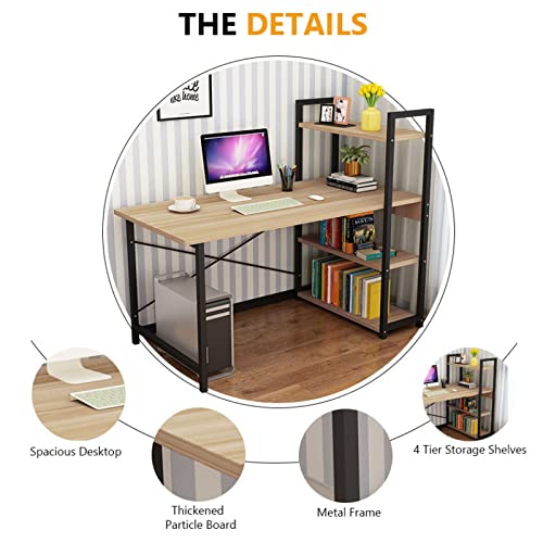 Bureau d'ordinateur 119 cm avec bibliothèque réversible pour étude - 5