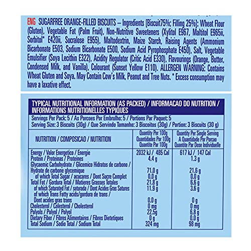 Image of Tiffany Sugar Free Orange Cream Sandwich Biscuits (Pack of 2, 162g) | Healthy Snacks for Diebetic | Sweetened With Splenda